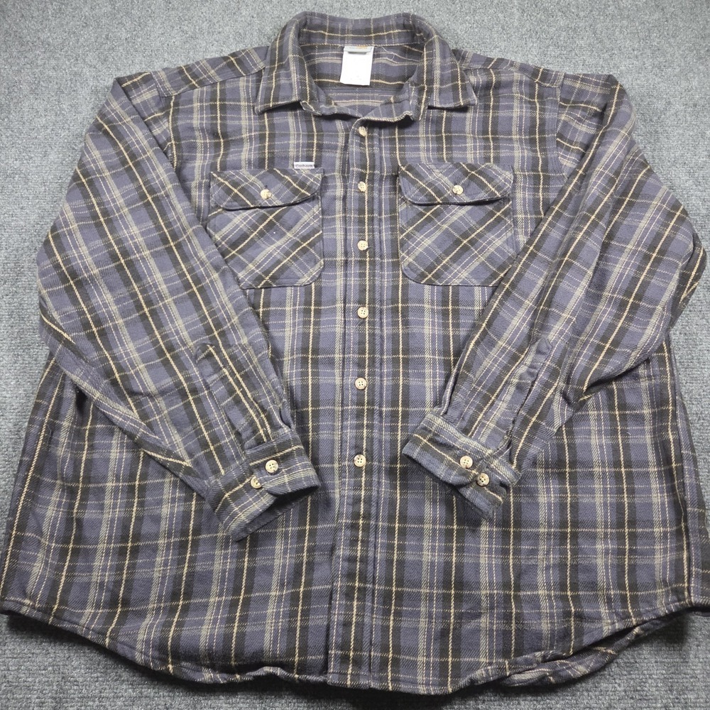 VTG Y2K Carhartt Blue Flannel Shirt Americana Plaid 2XL Made in USA Workwear